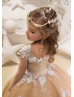 Gold Lace Tulle Beaded Sparkly Flower Girl Dress Party Dress